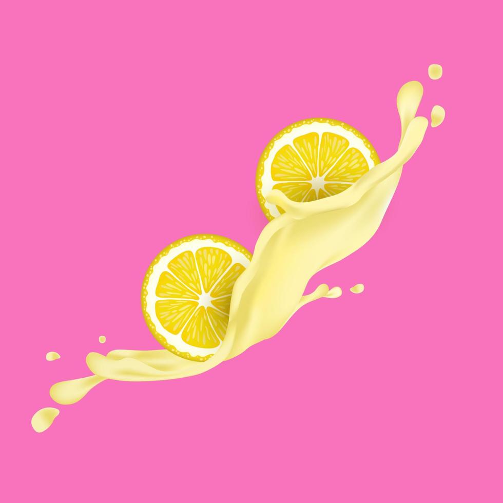 splash of lemon water and realistic lemon vector
