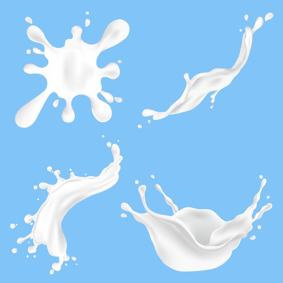 un conjunto de ilustraciones de salpicaduras de leche. ilustración vectorial vector