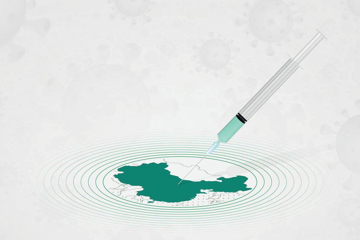 China vaccination concept, vaccine injection in map of China. Vaccine and vaccination against coronavirus, COVID-19. vector