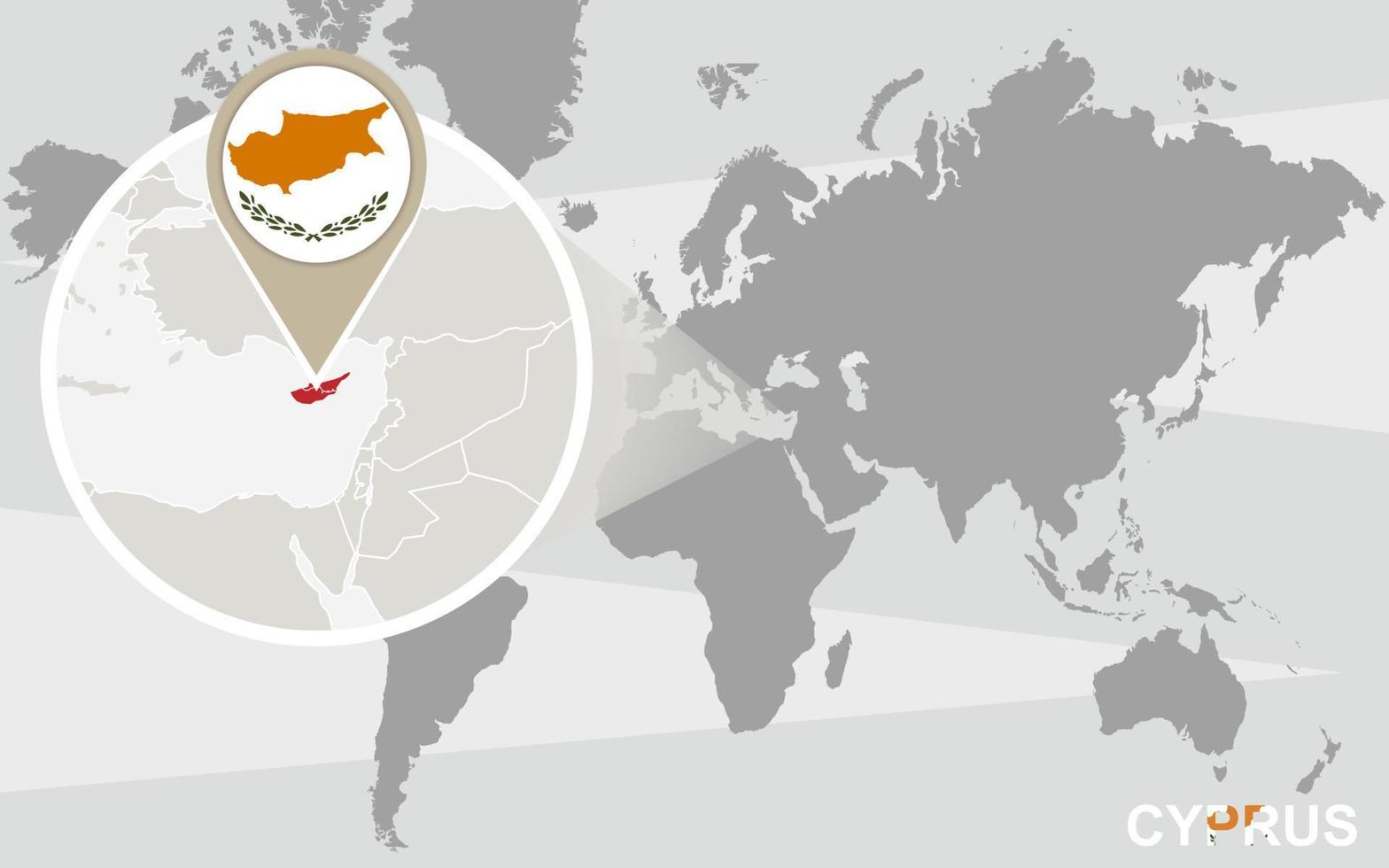 World map with magnified Cyprus vector