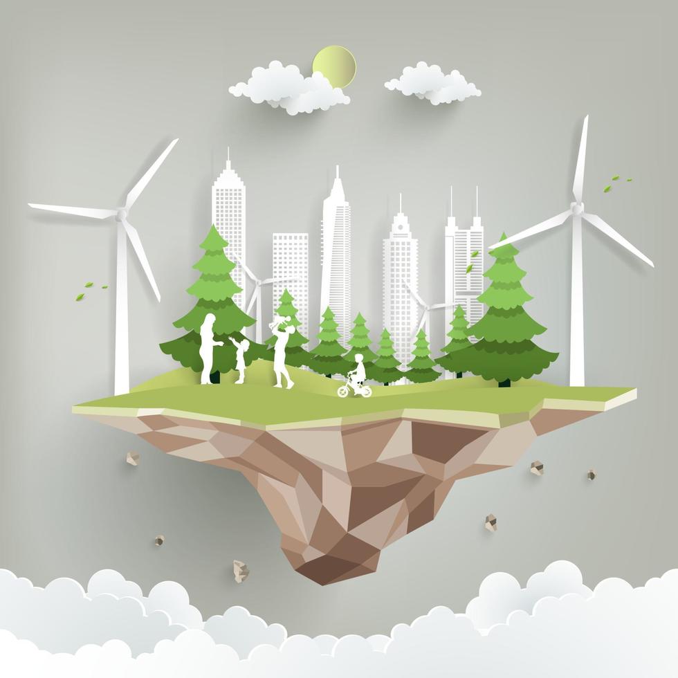 eco friendly energy with nature and buildings. vector