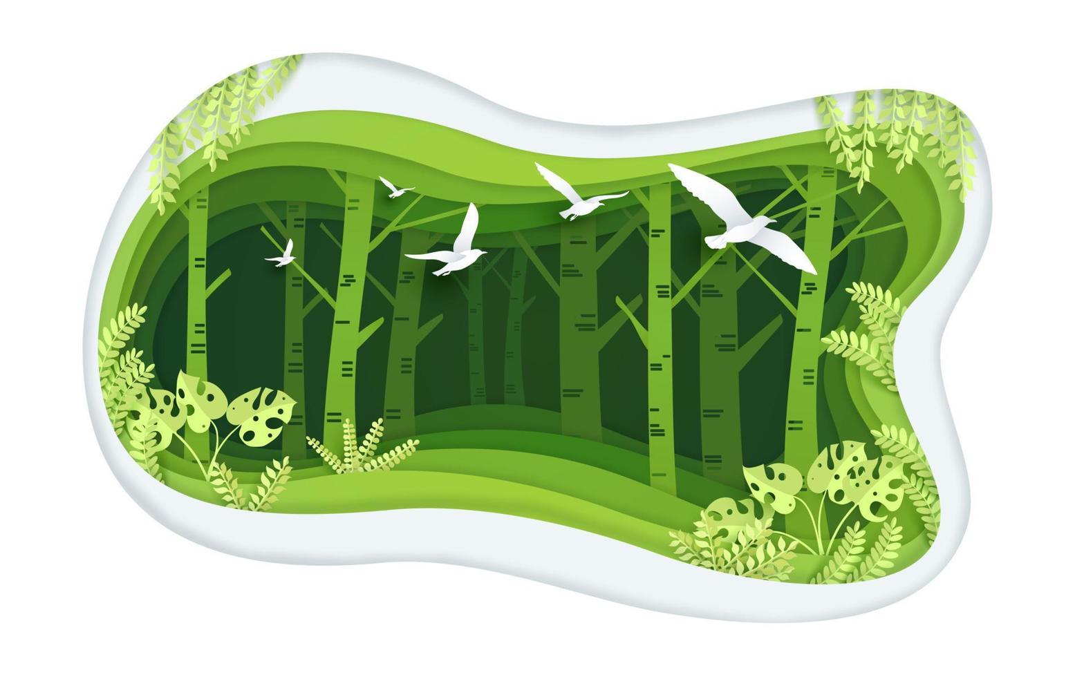green forest with paper art design vector