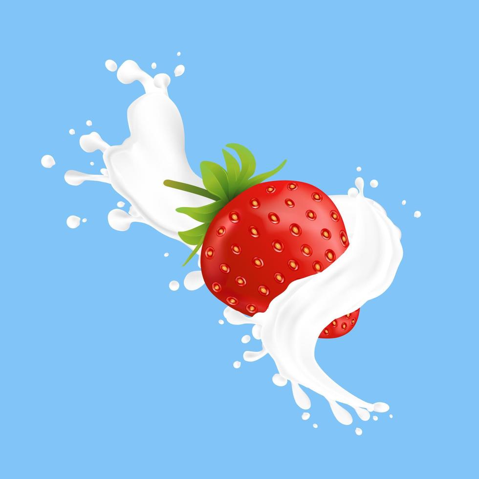 ilustración de fresa roja y leche fresca. vector