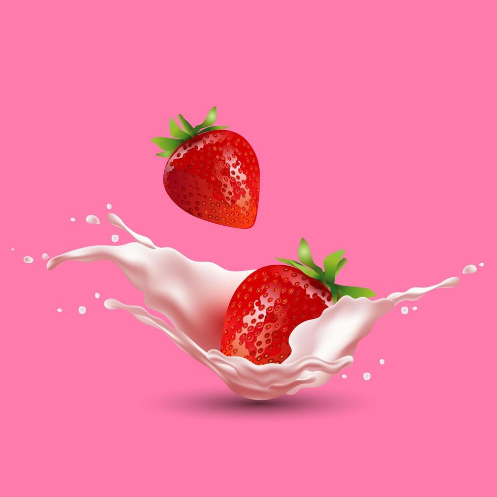 ilustración de fresa roja y leche fresca. vector