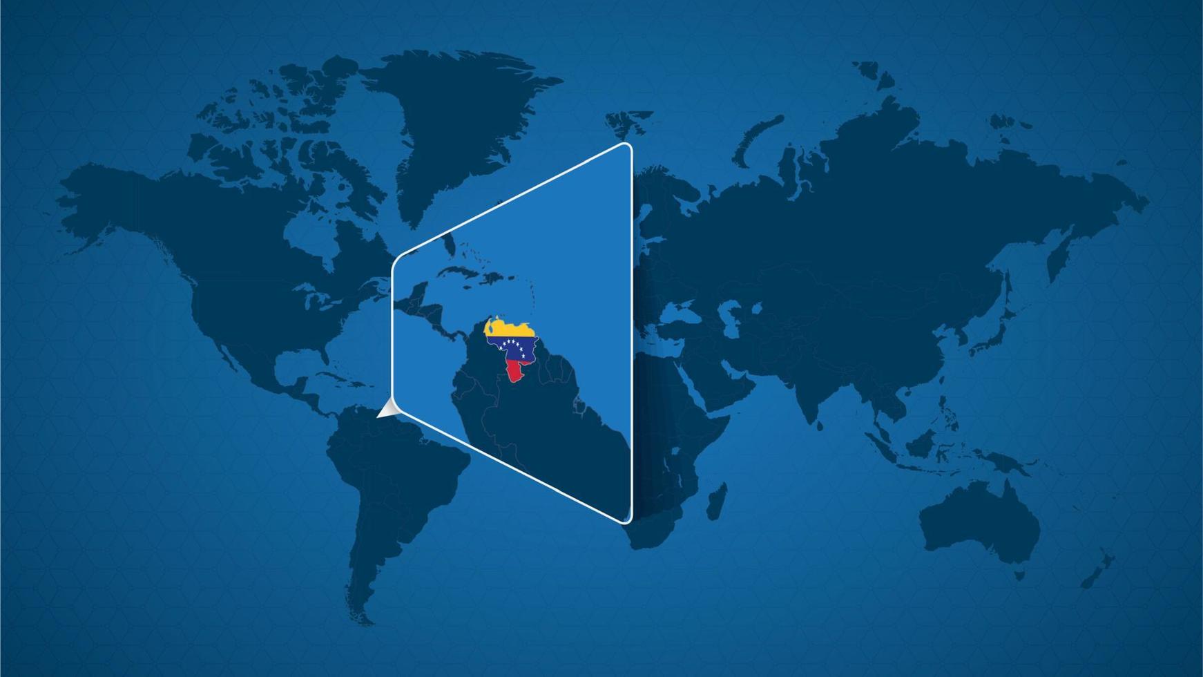 Detailed world map with pinned enlarged map of Venezuela and neighboring countries. vector