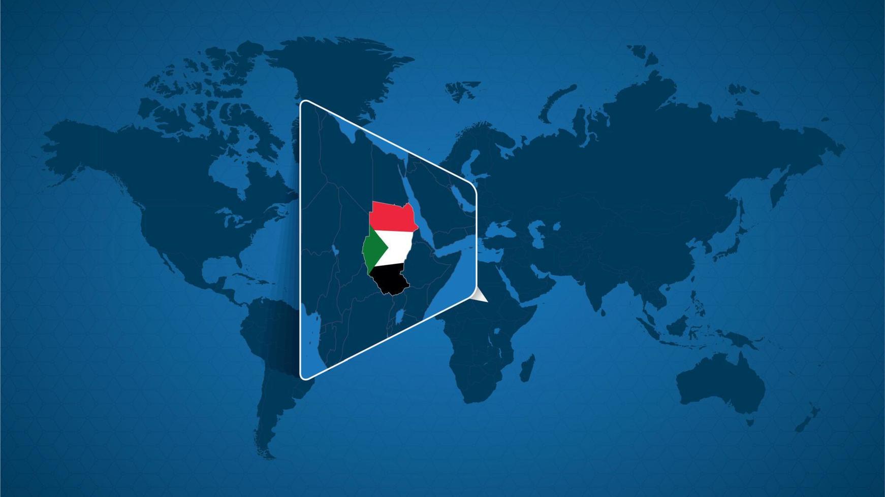 Detailed world map with pinned enlarged map of Sudan and neighboring countries. vector