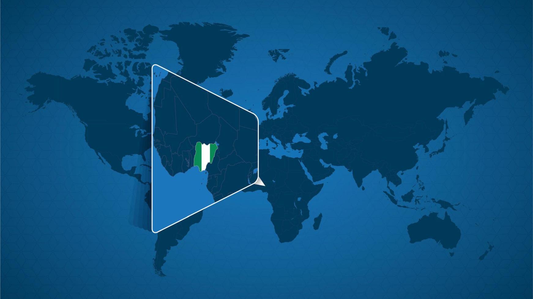 Detailed world map with pinned enlarged map of Nigeria and neighboring countries. vector