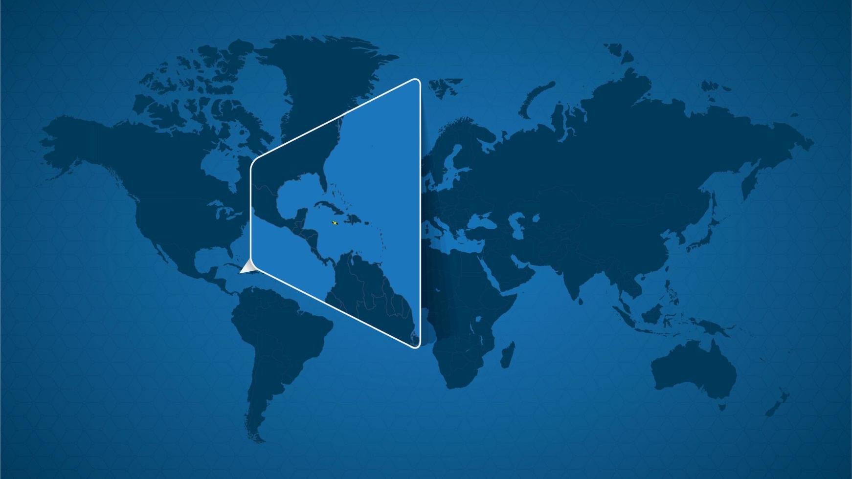 mapa detallado del mundo con un mapa ampliado de jamaica y los países vecinos. vector