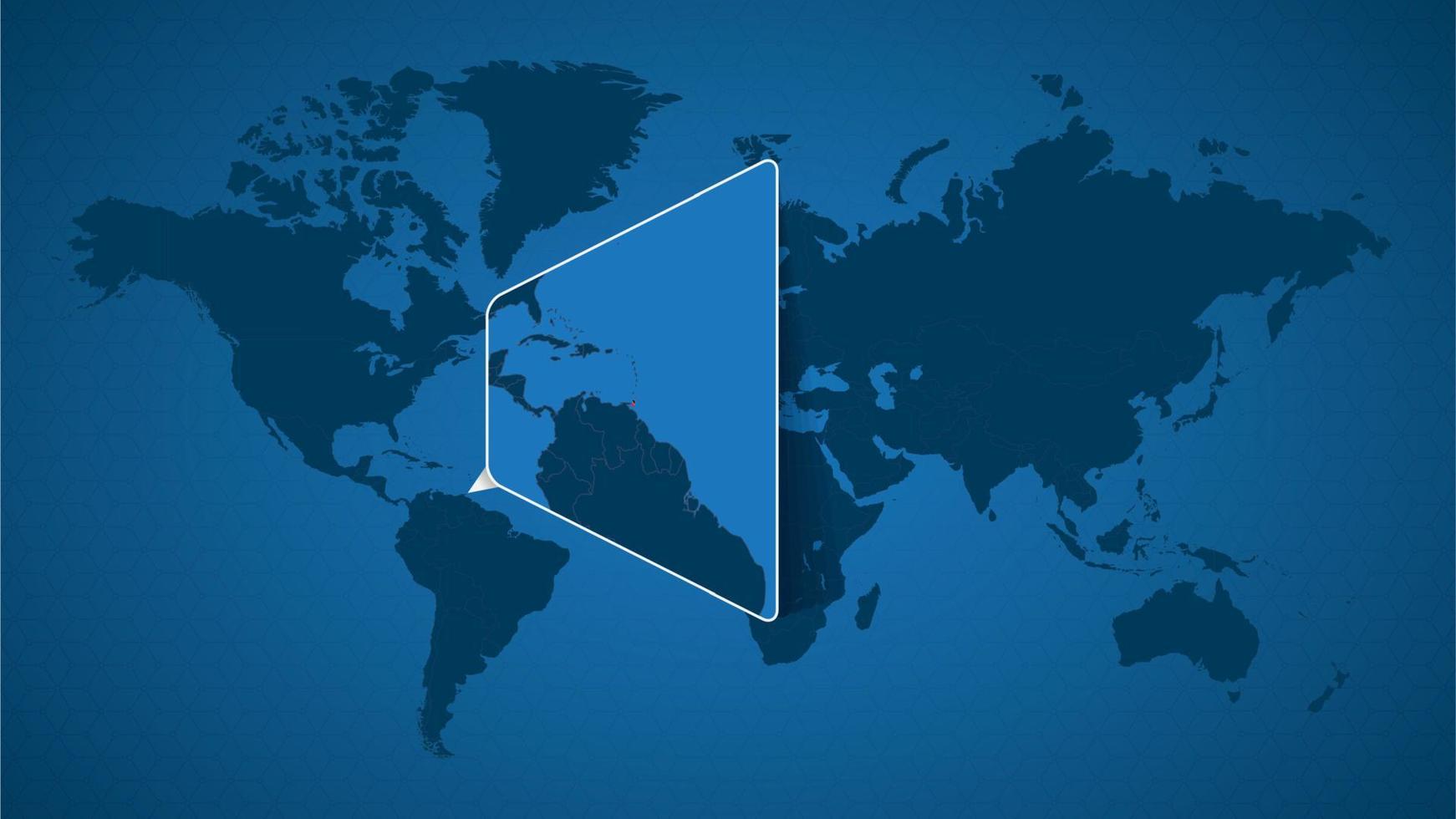 Detailed world map with pinned enlarged map of Trinidad and Tobago and neighboring countries. vector