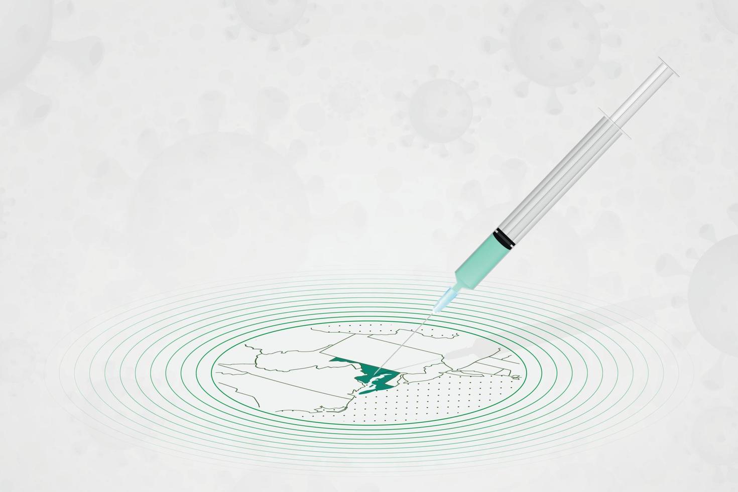 concepto de vacunación de Maryland, inyección de vacuna en el mapa de Maryland. vacuna y vacunación contra el coronavirus, covid-19. vector