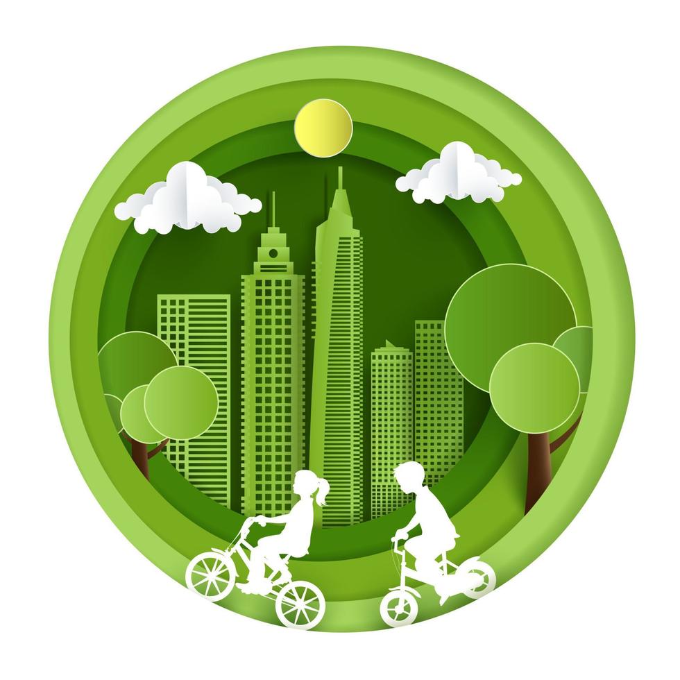 eco friendly city. cozy green city. paper cut design. vector