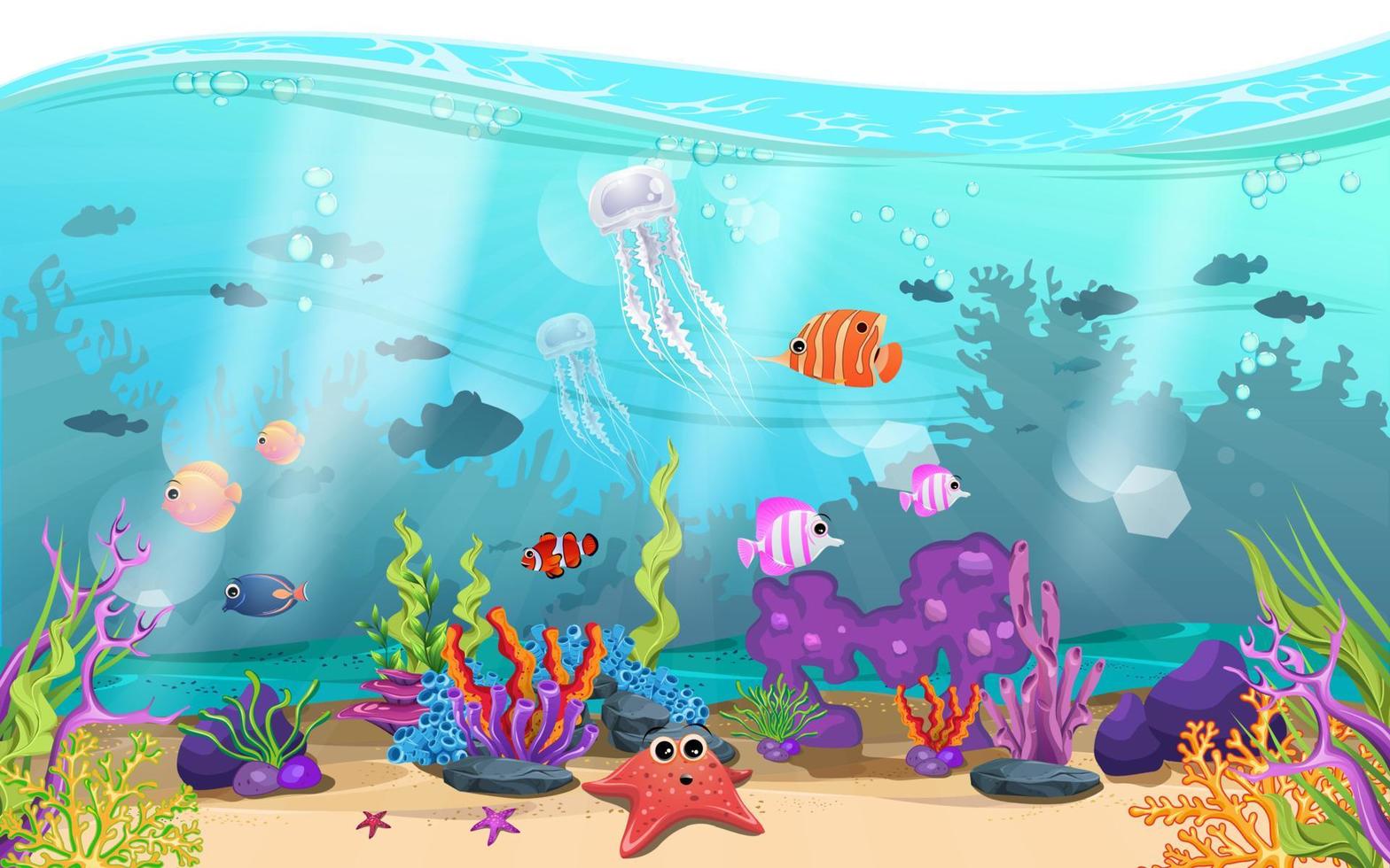 la belleza del paisaje submarino. hábitats y ecosistemas marinos. los peces y los arrecifes de coral son hermosos. vector