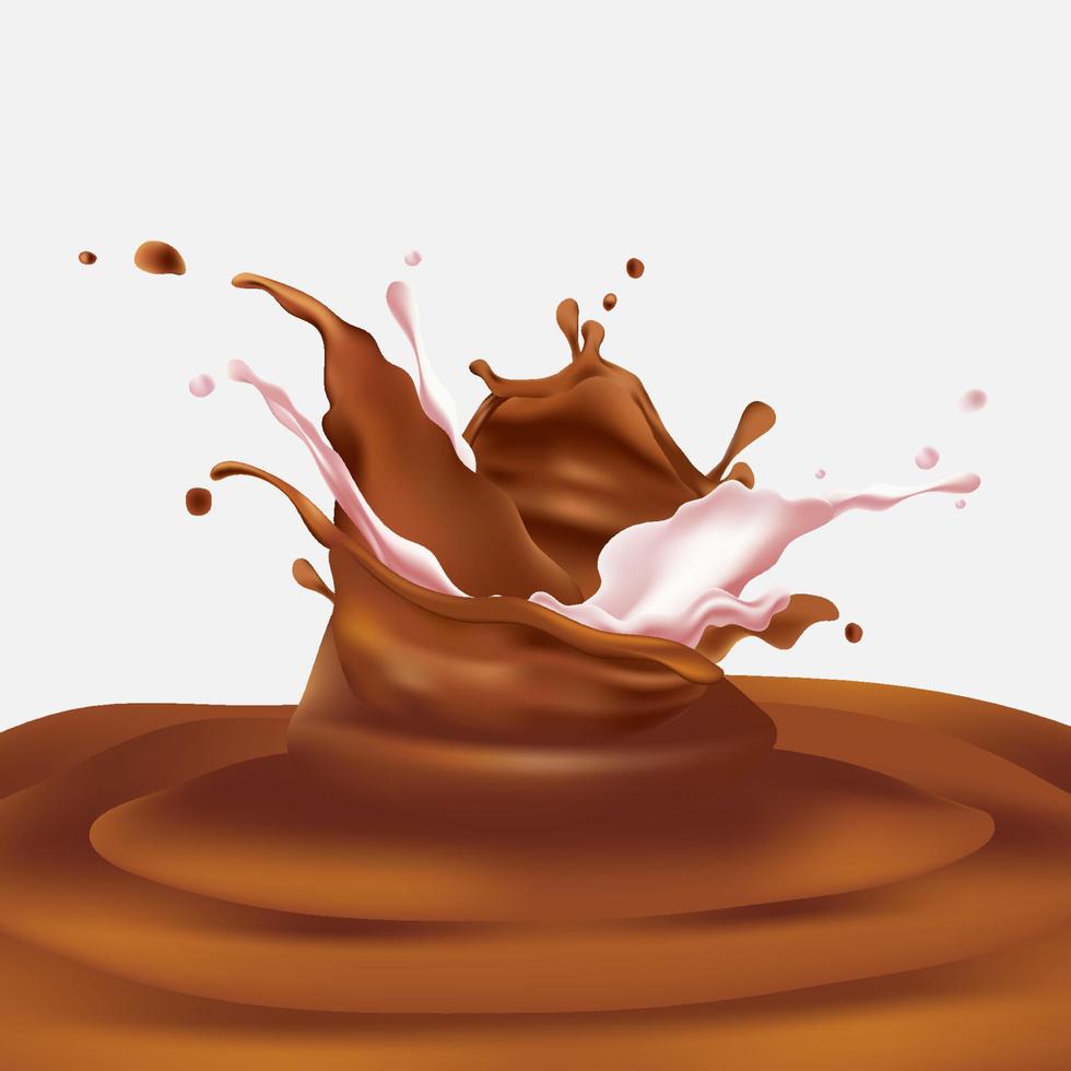 splash of milk and chocolate. drink or food illustration vector