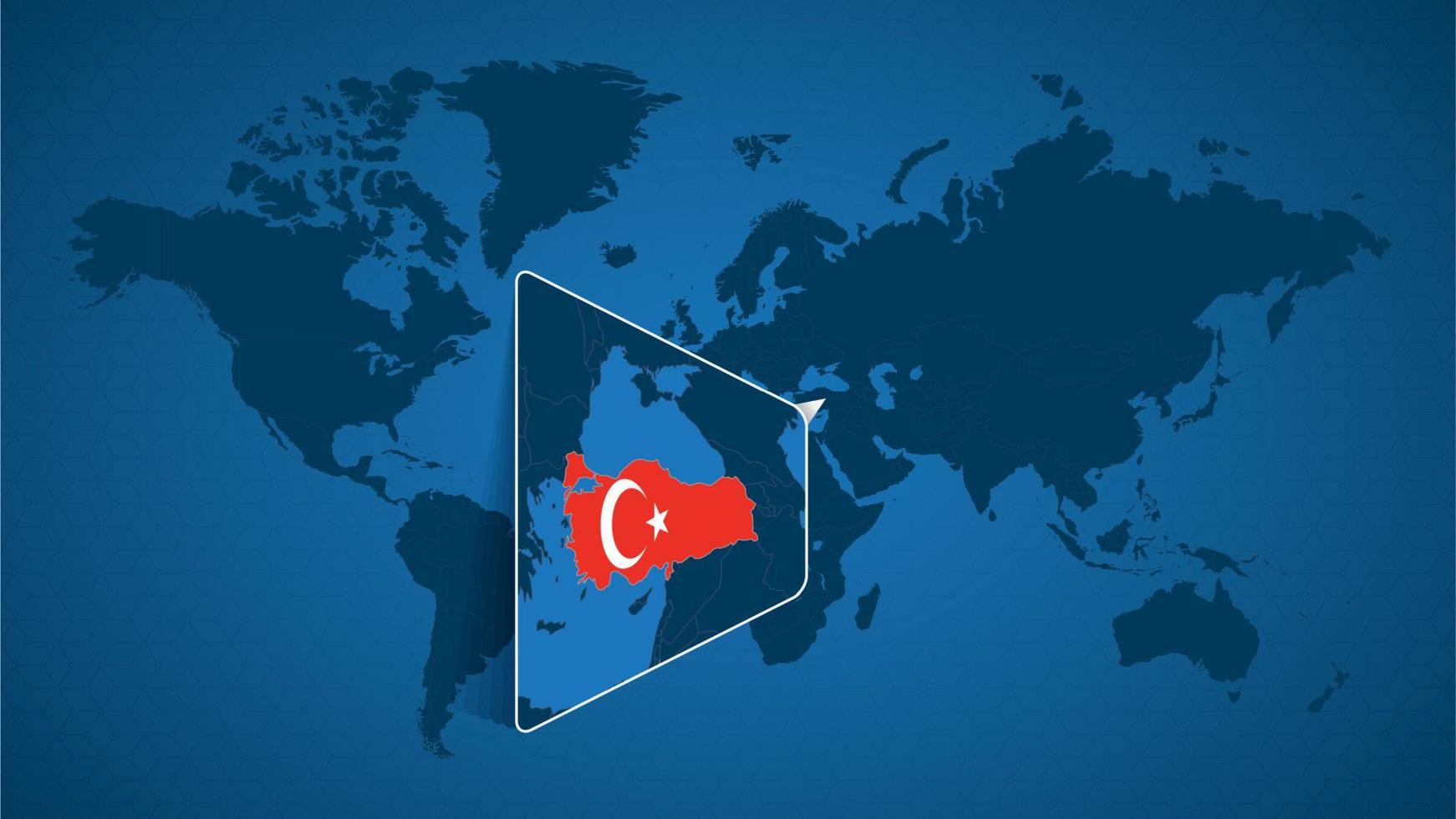 Detailed world map with pinned enlarged map of Turkey and neighboring countries. vector