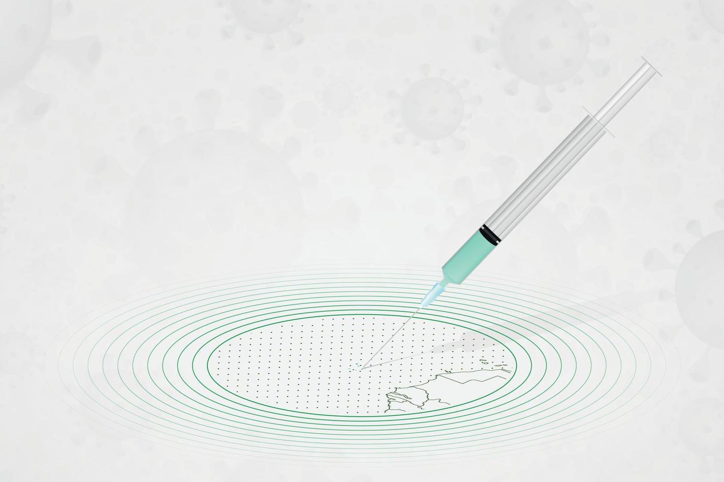 concepto de vacunación de cabo verde, inyección de vacuna en el mapa de cabo verde. vacuna y vacunación contra el coronavirus, covid-19. vector