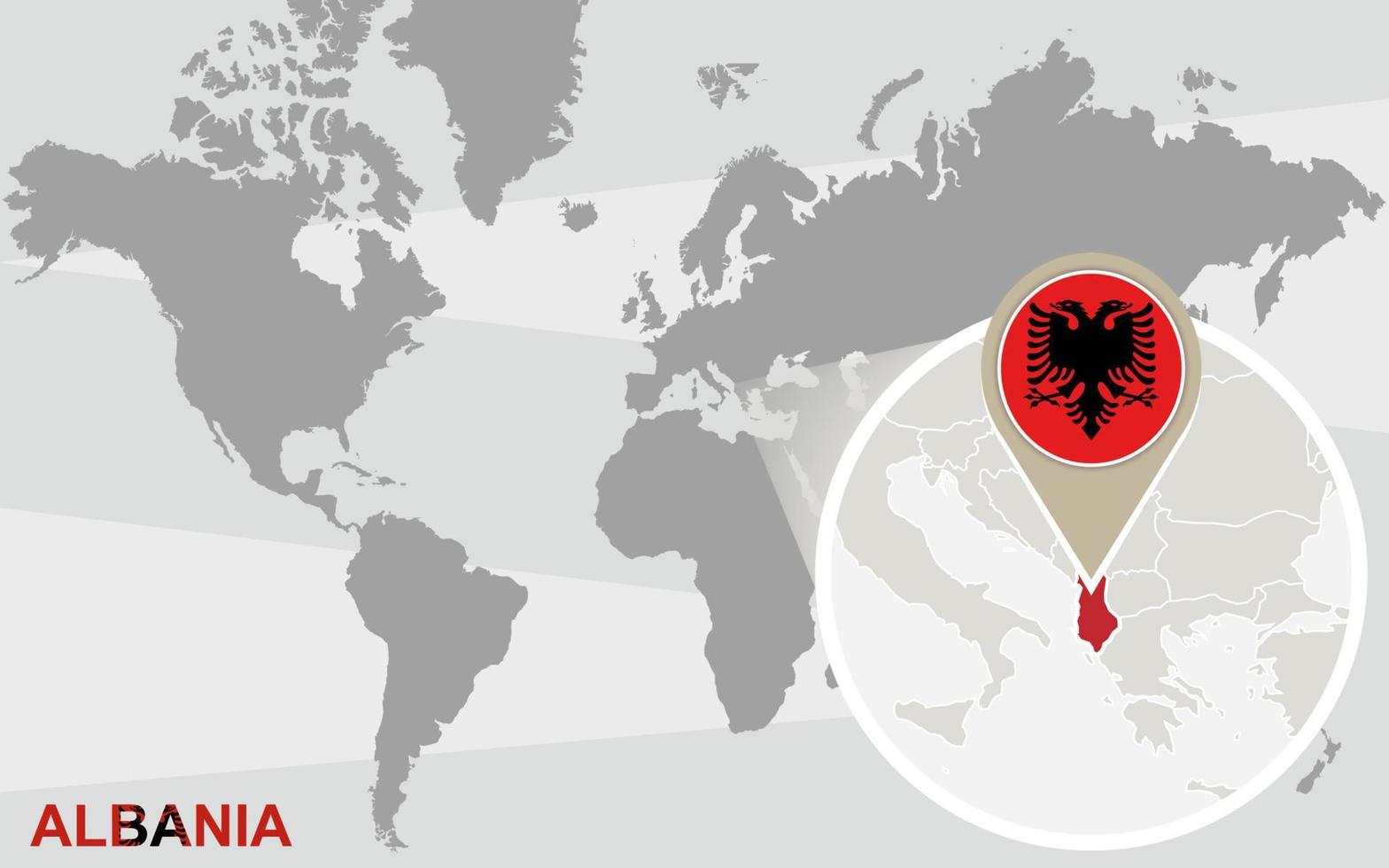 World map with magnified Albania vector