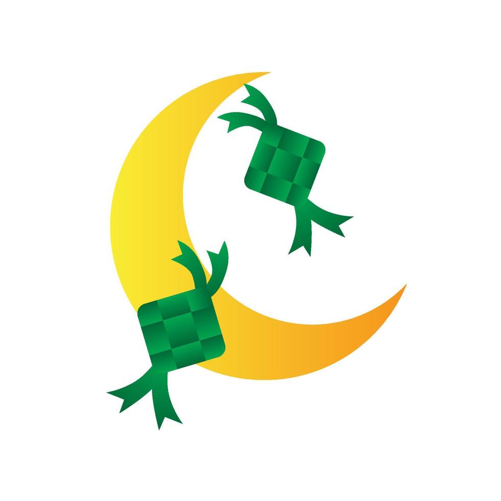 ketupat and moon illustration design vector