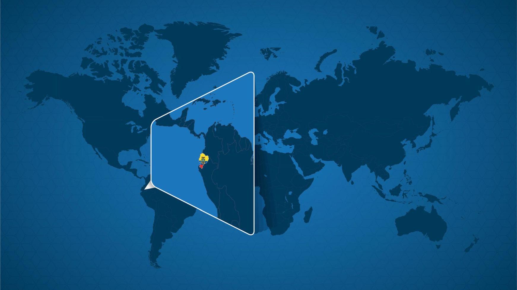 mapa mundial detallado con mapa ampliado fijado de ecuador y países vecinos. vector