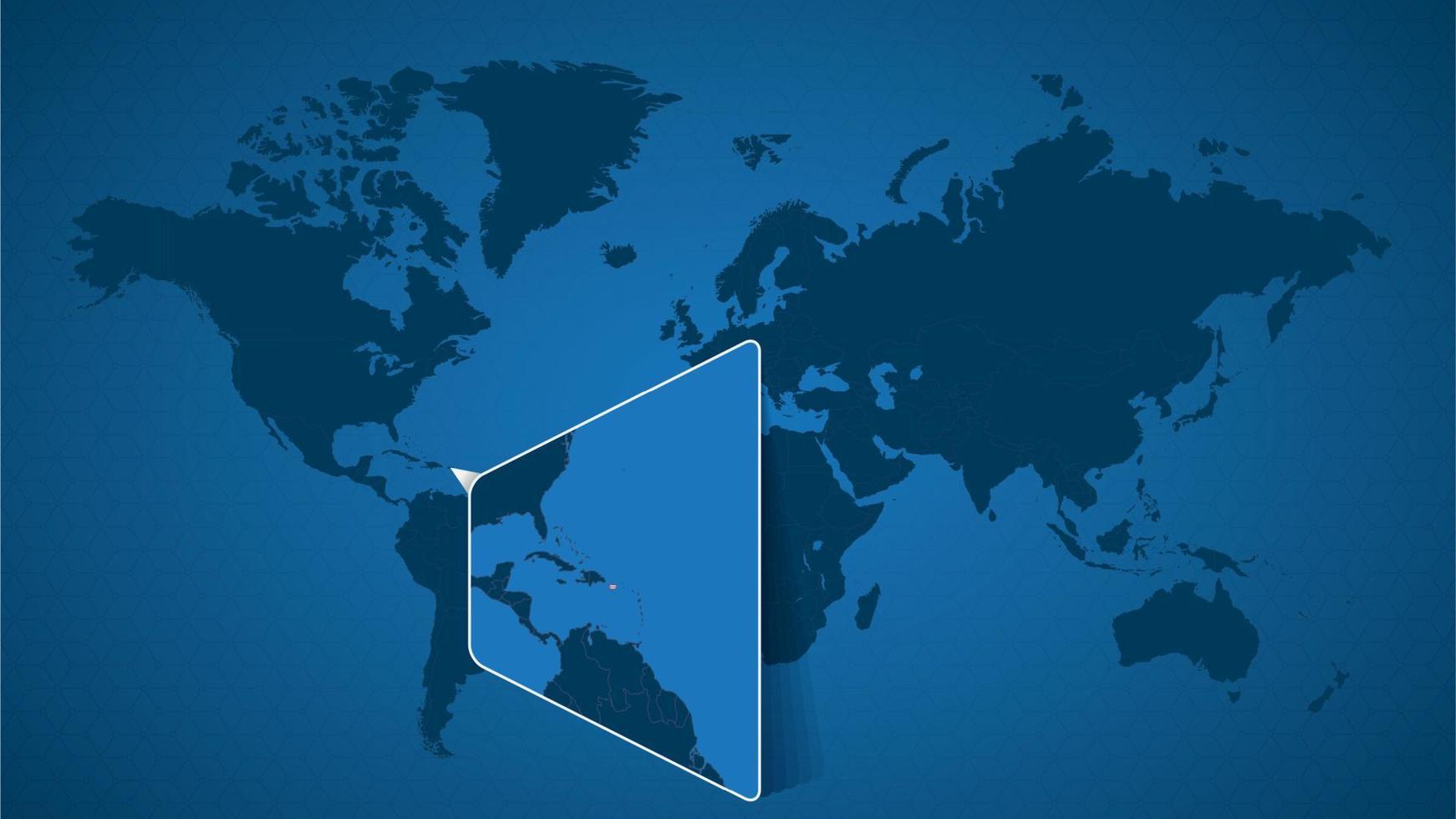 mapa detallado del mundo con un mapa ampliado de puerto rico y países vecinos. vector