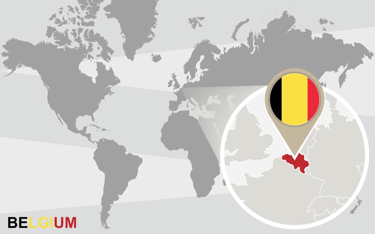 mapa del mundo con Bélgica ampliada vector