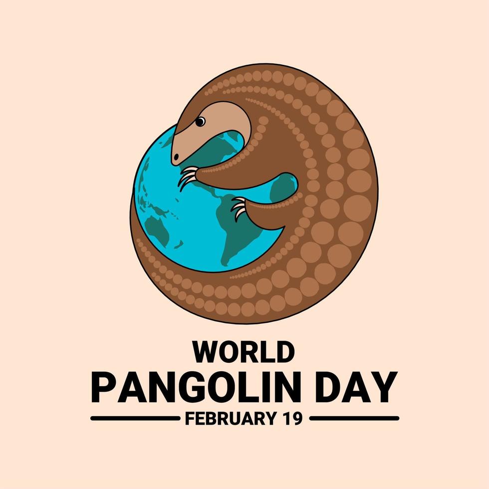 Vector illustration, pangolin coiled on globe, as world pangolin day banner.