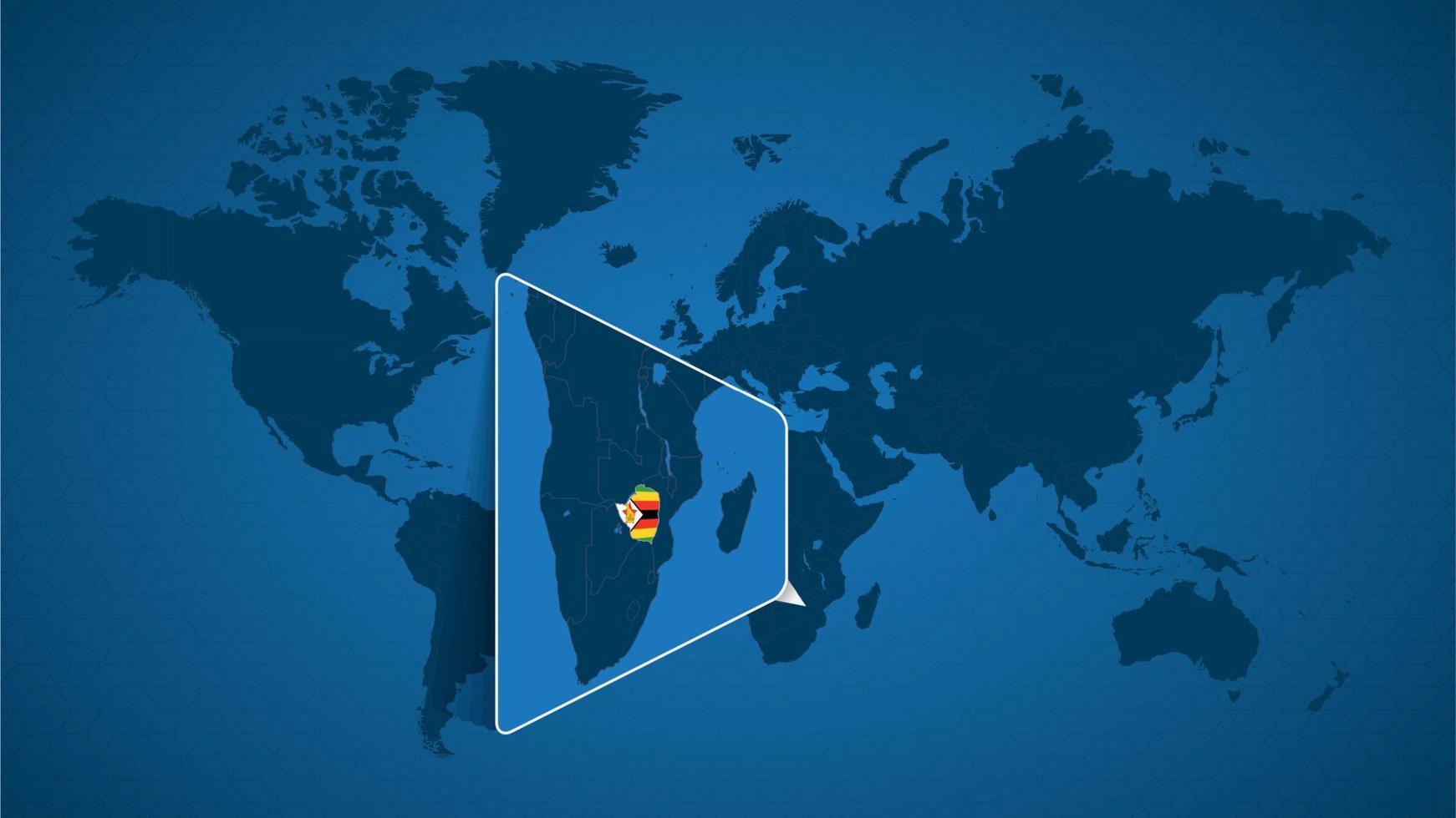 mapa detallado del mundo con un mapa ampliado fijado de zimbabwe y los países vecinos. vector