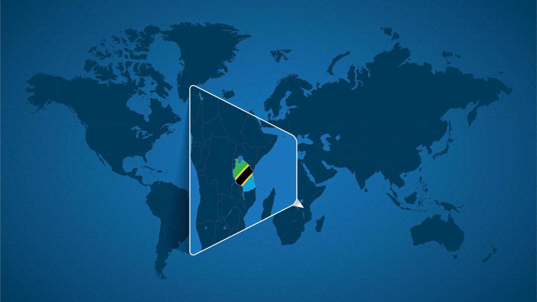 Detailed world map with pinned enlarged map of Tanzania and neighboring countries. vector