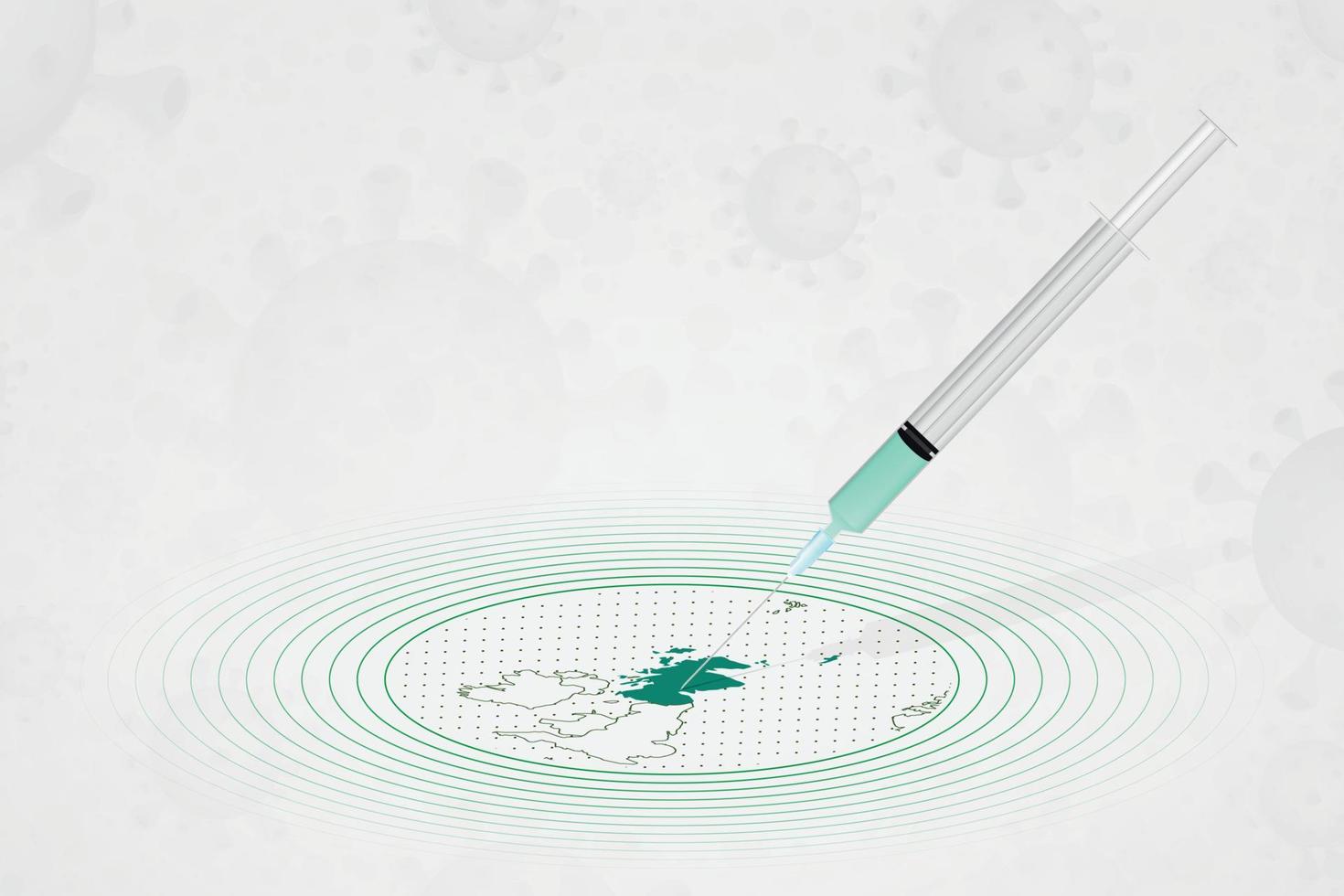 concepto de vacunación de Escocia, inyección de vacuna en el mapa de Escocia. vacuna y vacunación contra el coronavirus, covid-19. vector