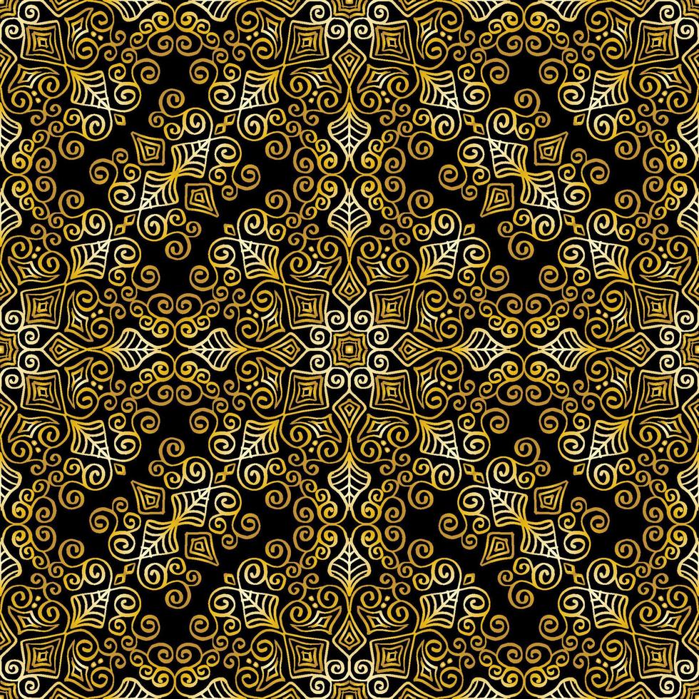 Gold swirly ornament, vector seamless pattern