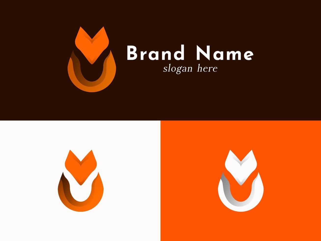 Initial letter V U or logo template with modern fox head and tail simplicity symbol in flat design monogram illustration vector
