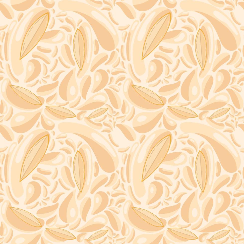 Fruit seamless pattern for textile products, mango pieces with juice splashes, mango smoothie in a flat style. vector