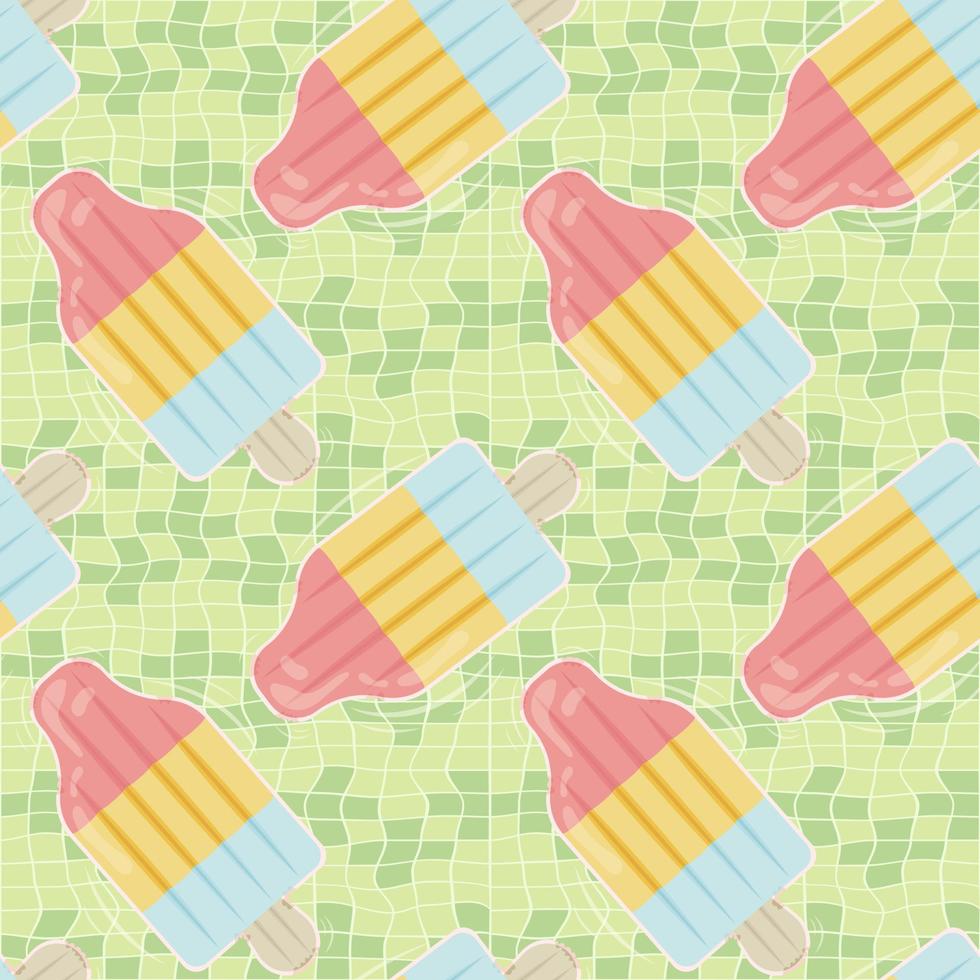 Seamless pattern with ice cream shaped inflatable mattresses for pool party, fabric background and banner vector