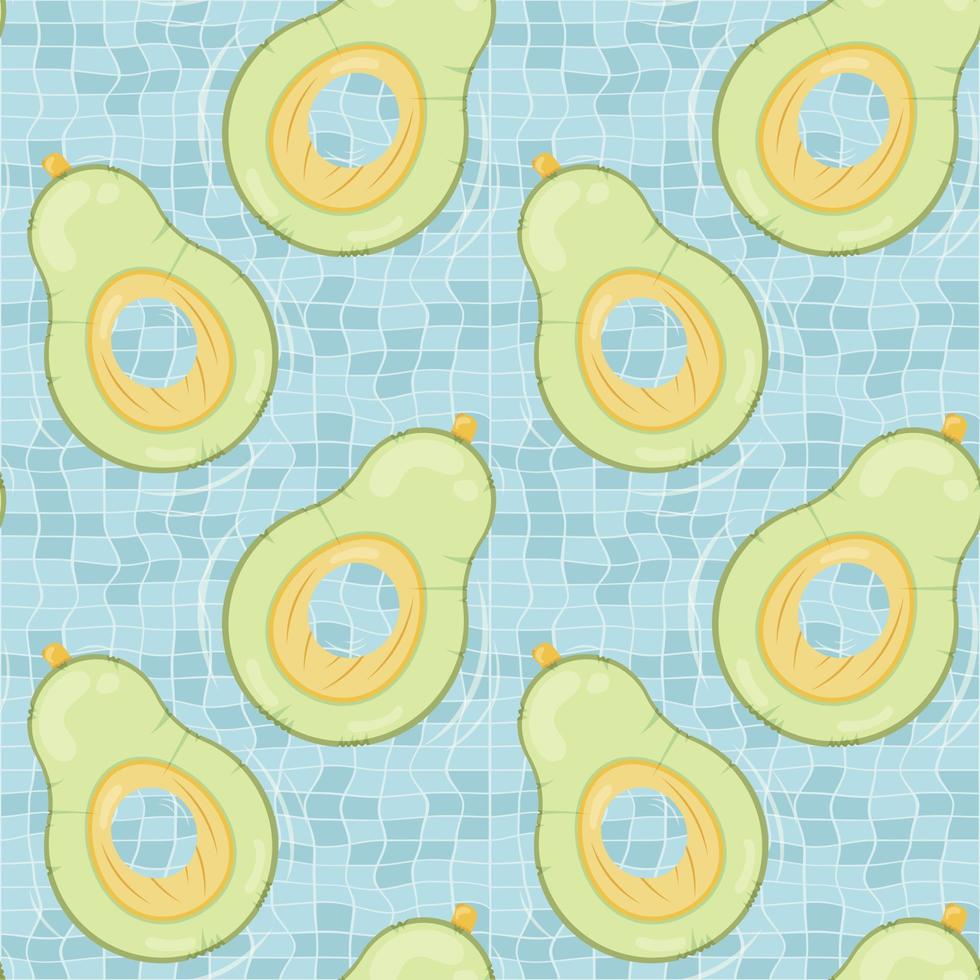 Seamless pattern with avocado shaped inflatable mattresses for pool party, fabric background and banner vector