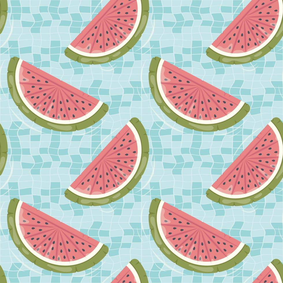 Seamless pattern with watermelon shaped inflatable mattresses for pool party, fabric background and banner vector