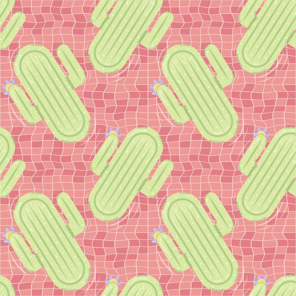 patrón impecable con colchones inflables en forma de cactus para fiestas en la piscina, fondo de tela y pancarta vector
