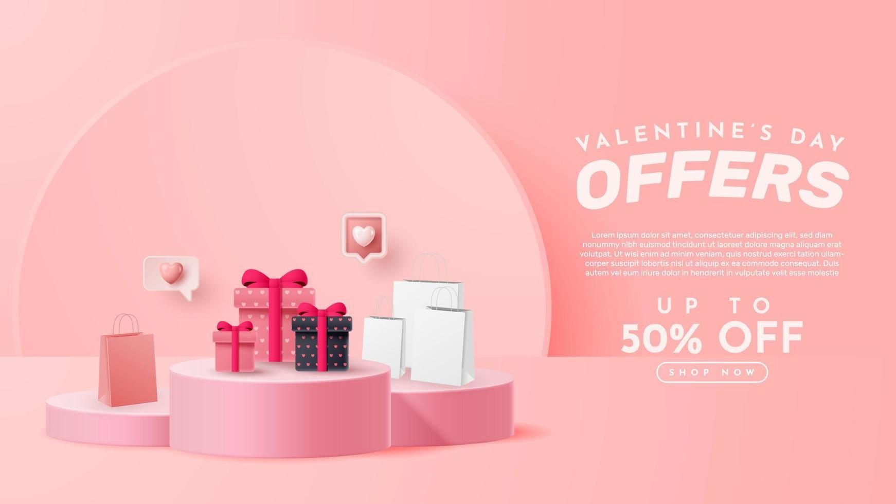 Valentine's day 3D podium product presentation for banner, advertising, and business. vector illustration