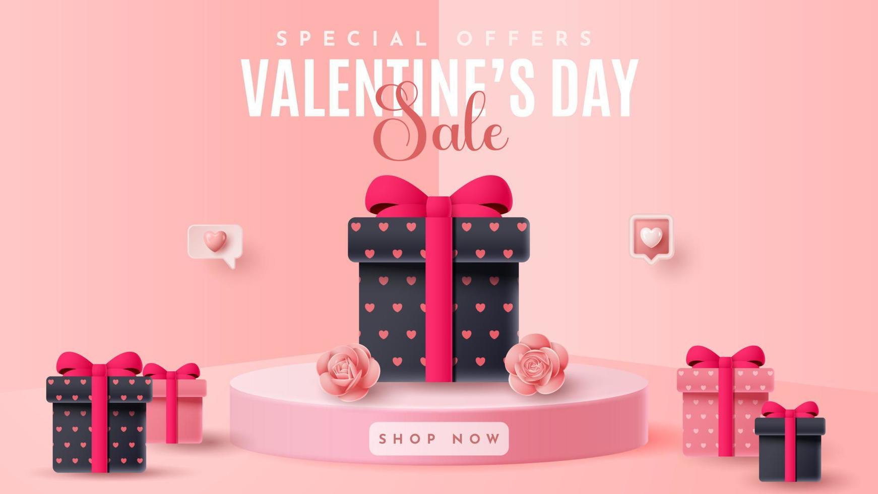 Valentine's day 3D podium product presentation for banner, advertising, and business. vector illustration