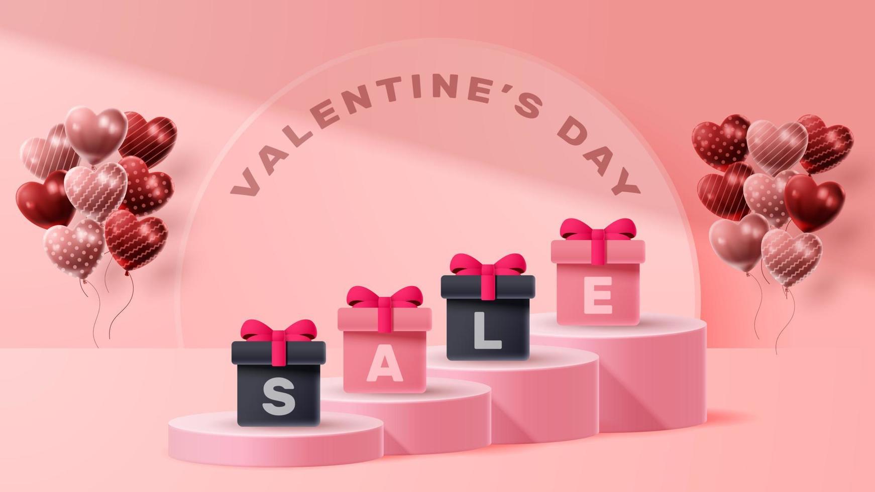 Valentine's day 3D podium product presentation for banner, advertising, and business. vector illustration