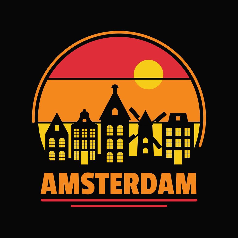 Skyline silhouette emblem of Amsterdam city. vector