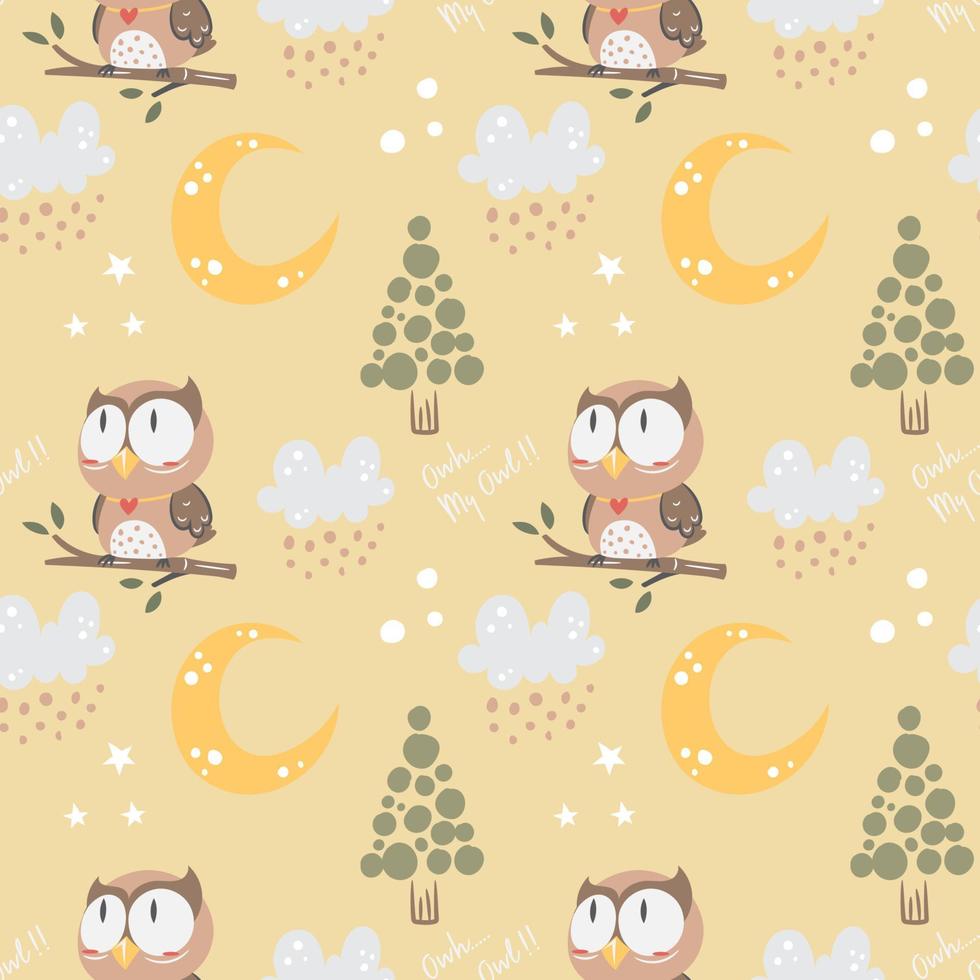 Cute Owl Nursery seamless pattern vector