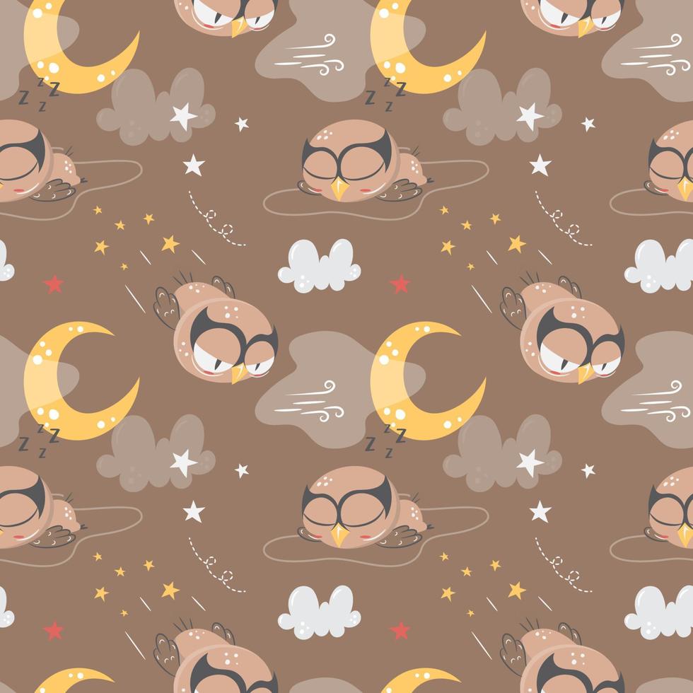 Cute Owl Nursery seamless pattern vector