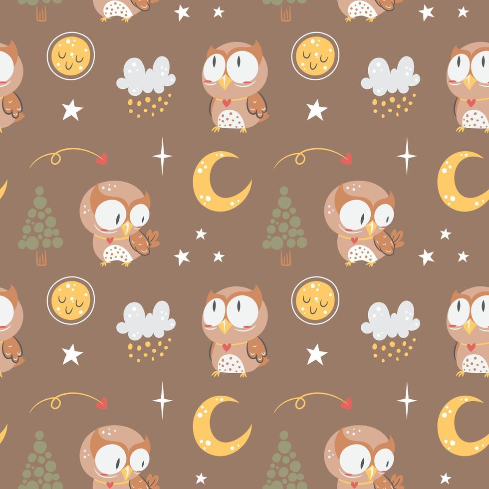 Cute Owl Nursery seamless pattern vector
