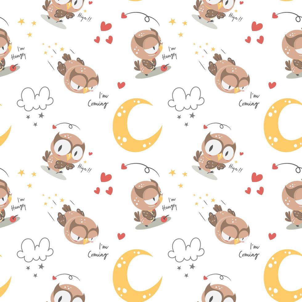 Cute Owl Nursery seamless pattern vector