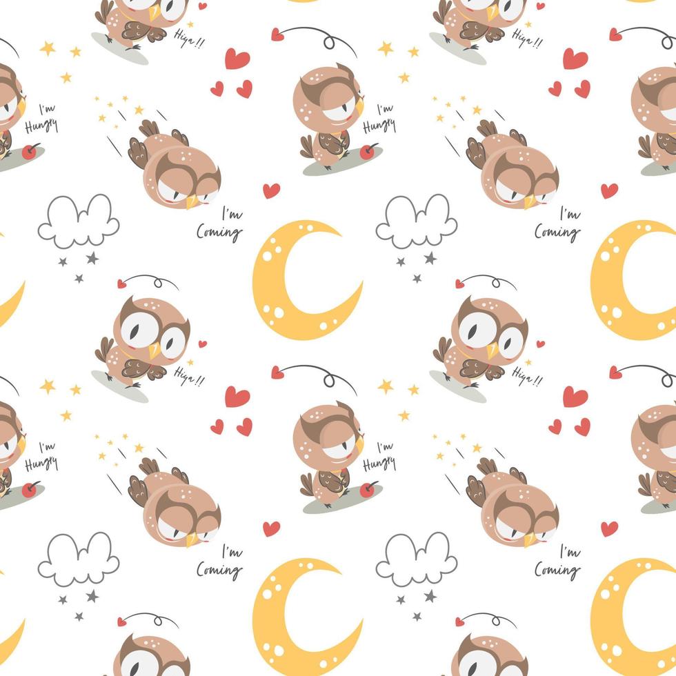 Cute Owl Nursery seamless pattern vector