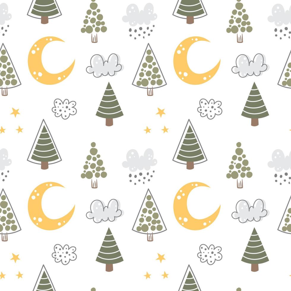 Simple Tree seamless pattern in organic style vector