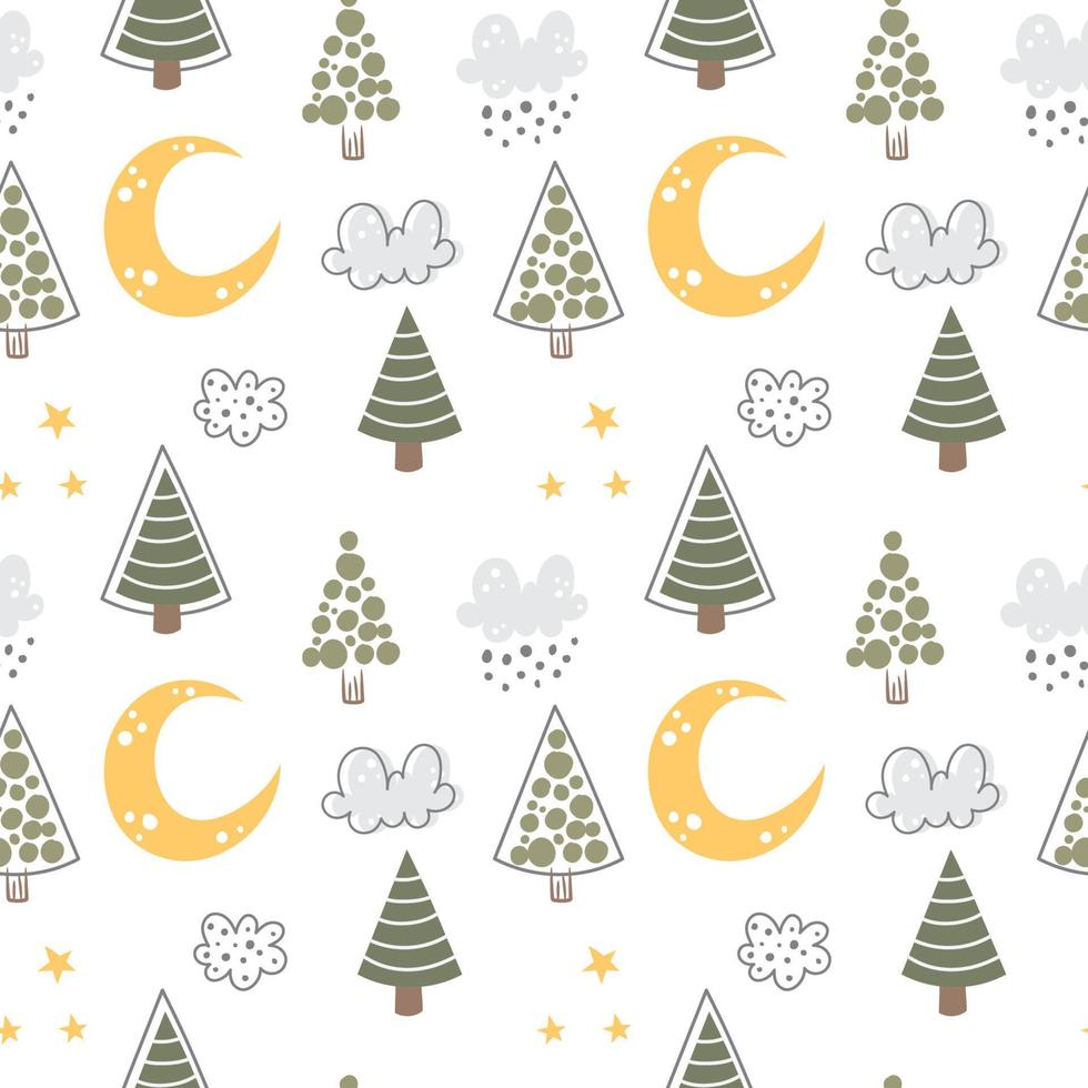 Simple Tree seamless pattern in organic style vector