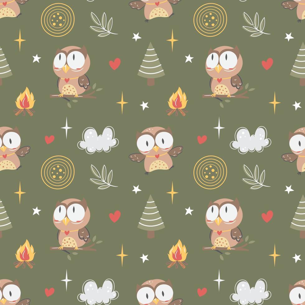 Cute Owl Nursery seamless pattern vector