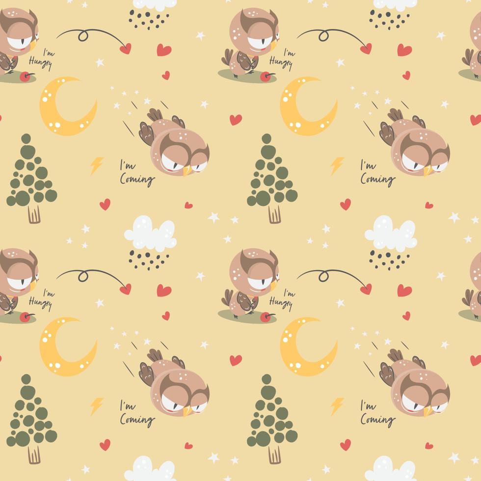 Cute Owl Nursery seamless pattern vector