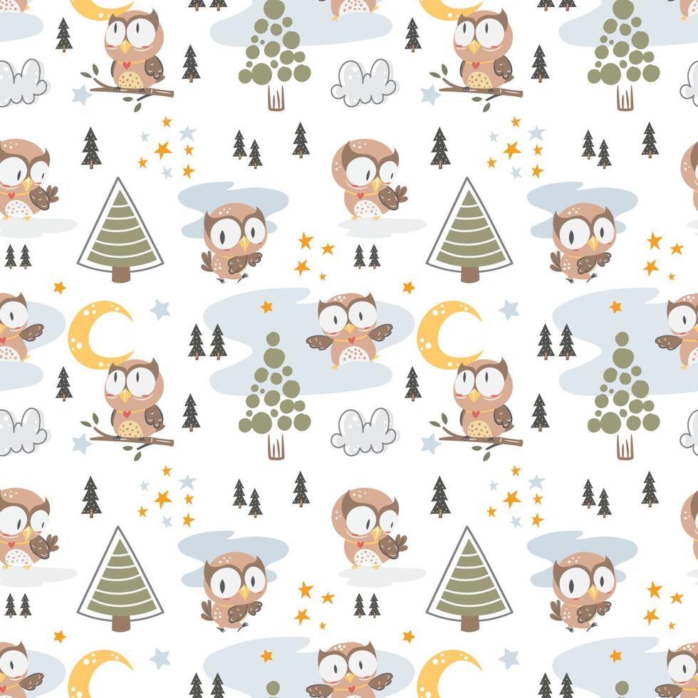 Cute Owl Nursery seamless pattern vector