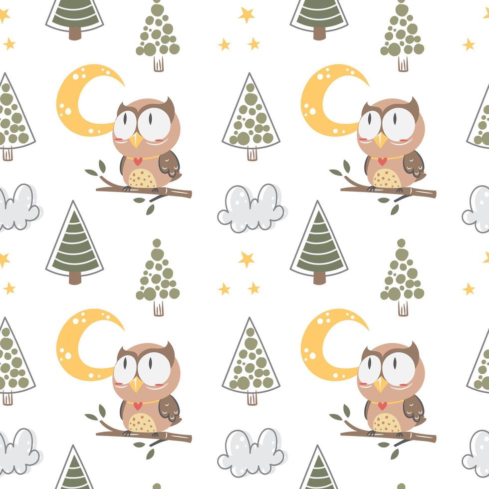 Cute Owl Nursery seamless pattern vector